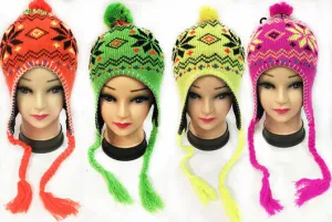kids winter pompom hats w/ear flaps Case of 24