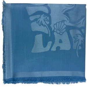 Lanvin Scarf Blue Island & Logo Design - Extra Large Square Wool Silk Wrap