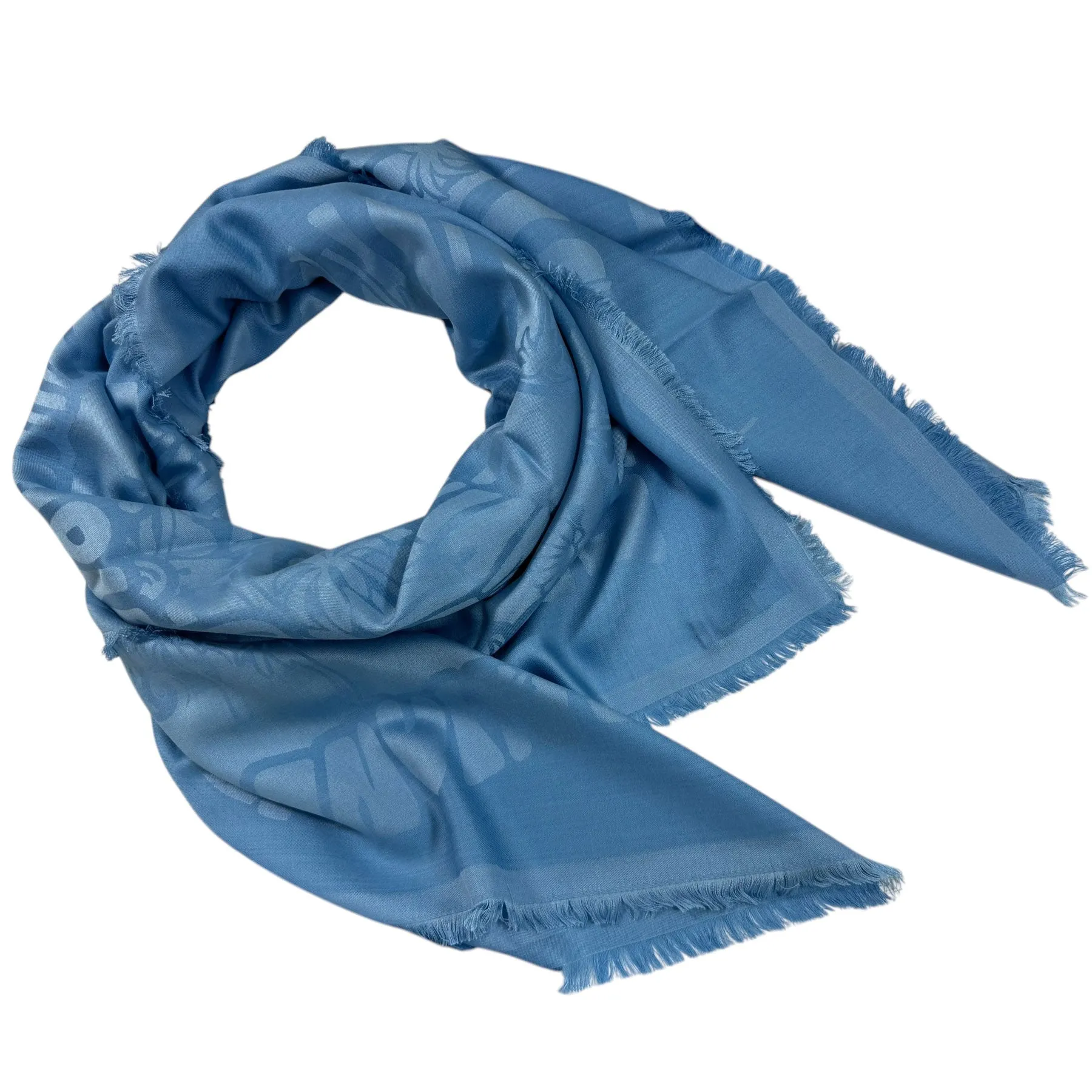 Lanvin Scarf Blue Island & Logo Design - Extra Large Square Wool Silk Wrap