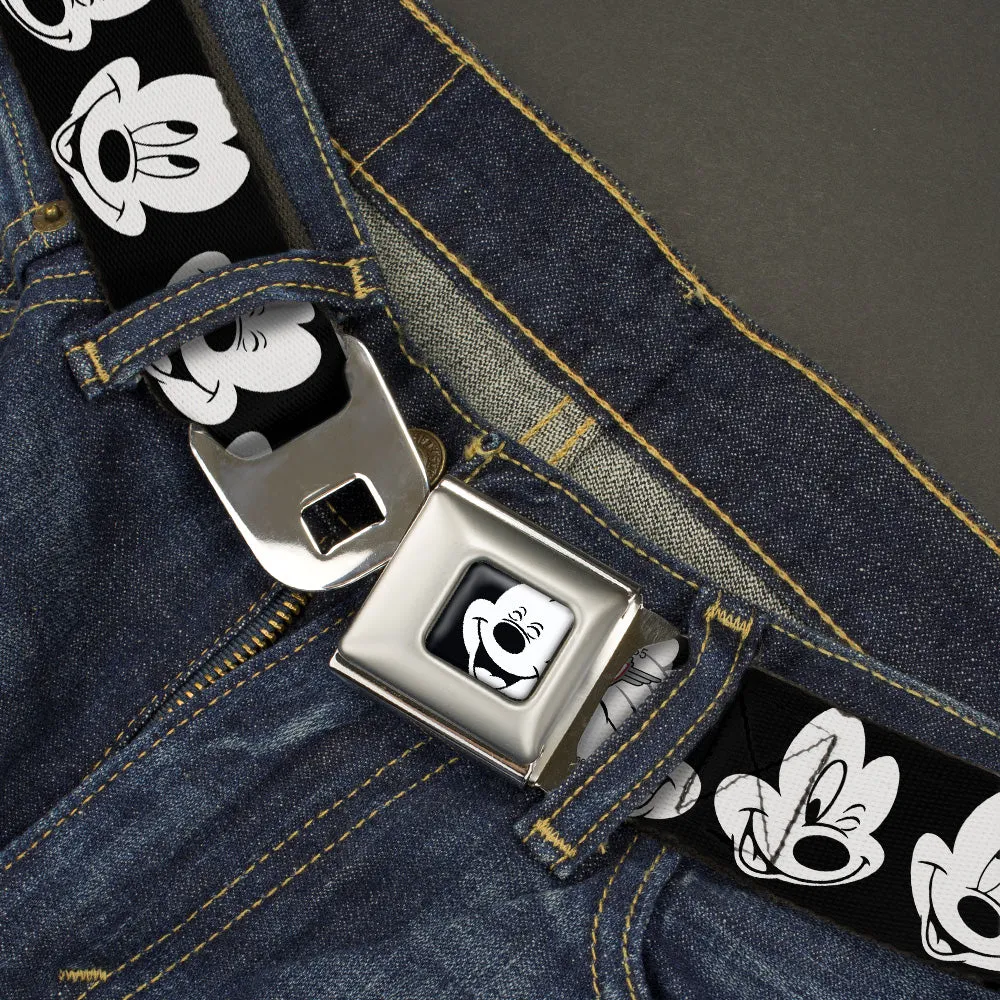 Mickey Mouse Face2 CLOSE-UP Full Color Black White Seatbelt Belt - Mickey Mouse Expressions CLOSE-UP Black/White Webbing