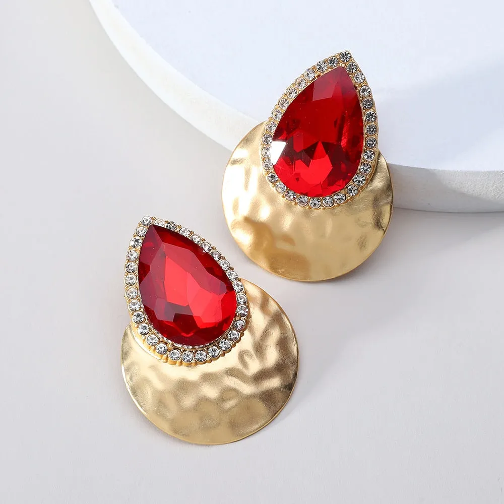 Modern Punk Goth Metal Glossy Glass Big Stud Earrings For Women
