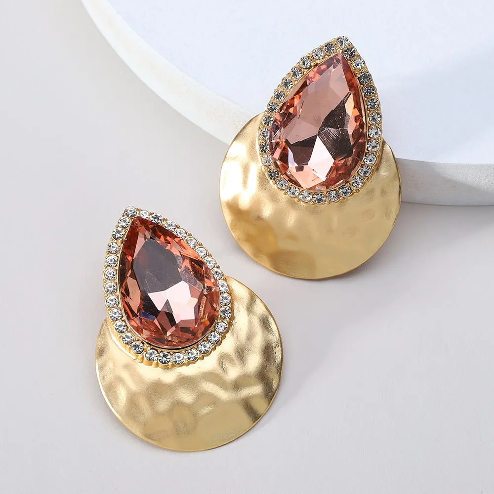 Modern Punk Goth Metal Glossy Glass Big Stud Earrings For Women