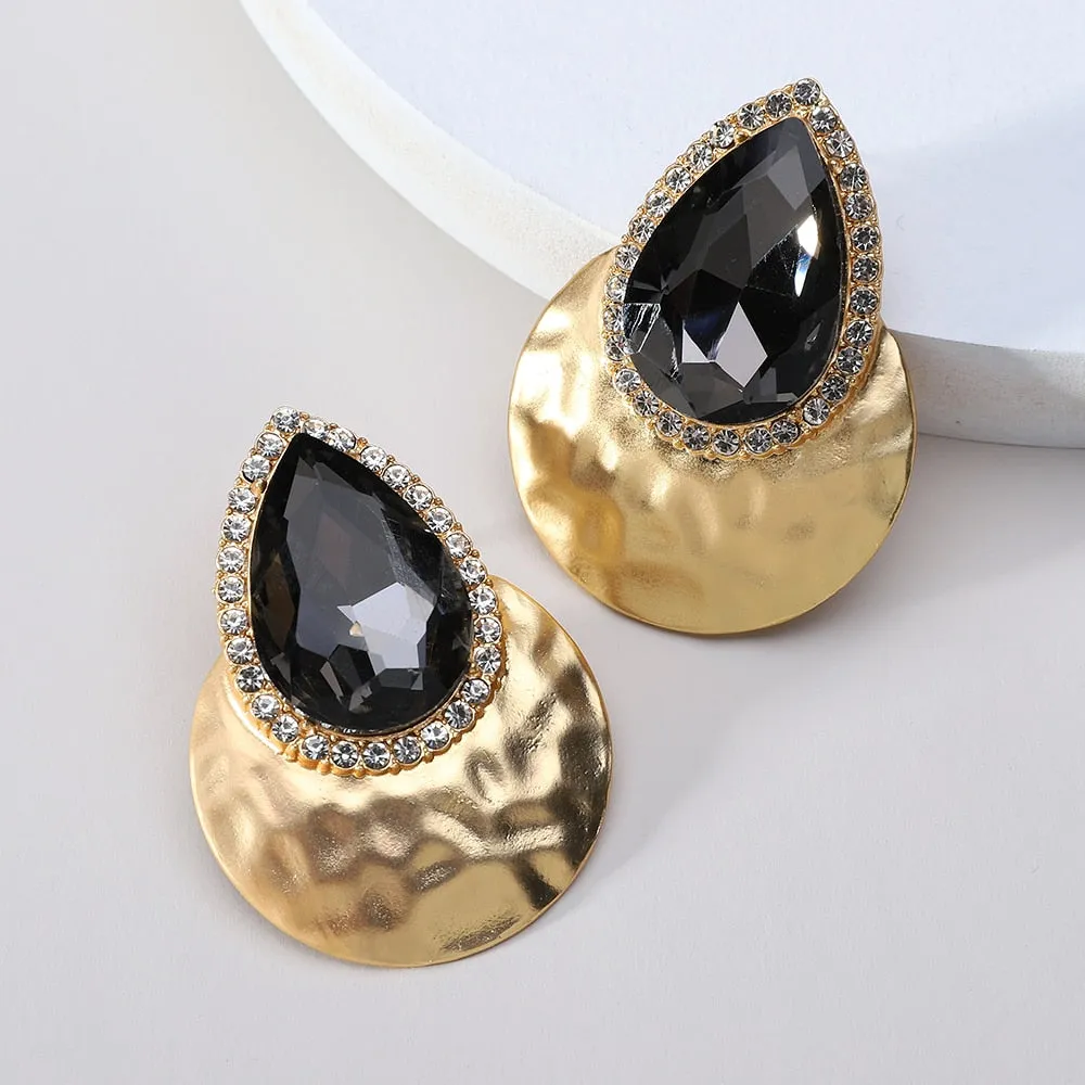 Modern Punk Goth Metal Glossy Glass Big Stud Earrings For Women