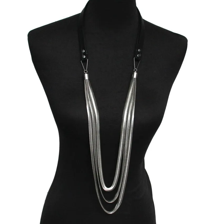 Multi layers Leather Snake Chains Necklaces Women Thick Chain Pendants