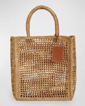 Net North-South Raffia Top-Handle Bag