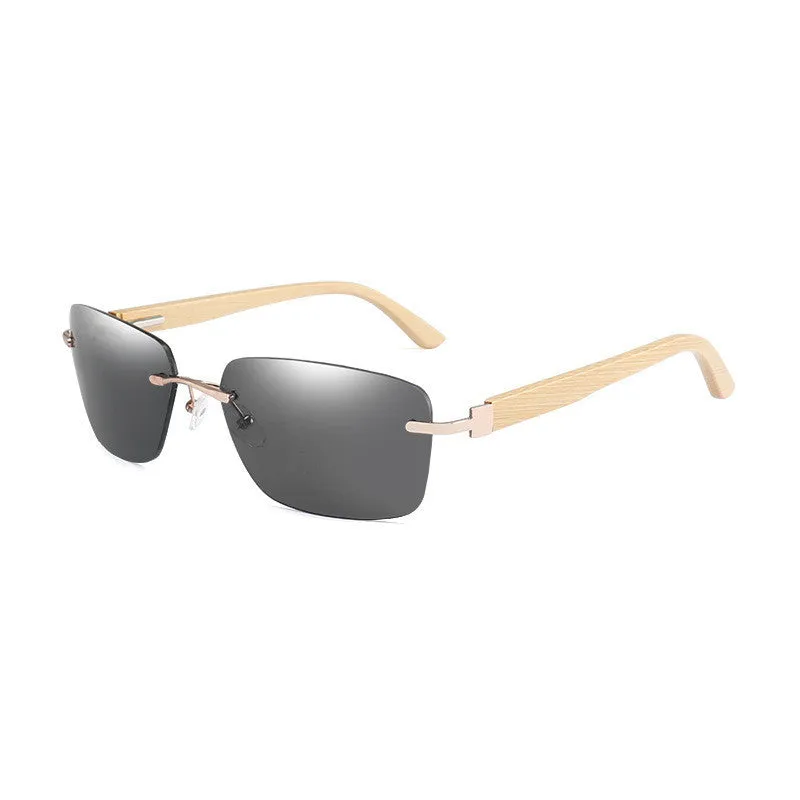 New Style Bamboo Arms Square Frameless Sunglasses.