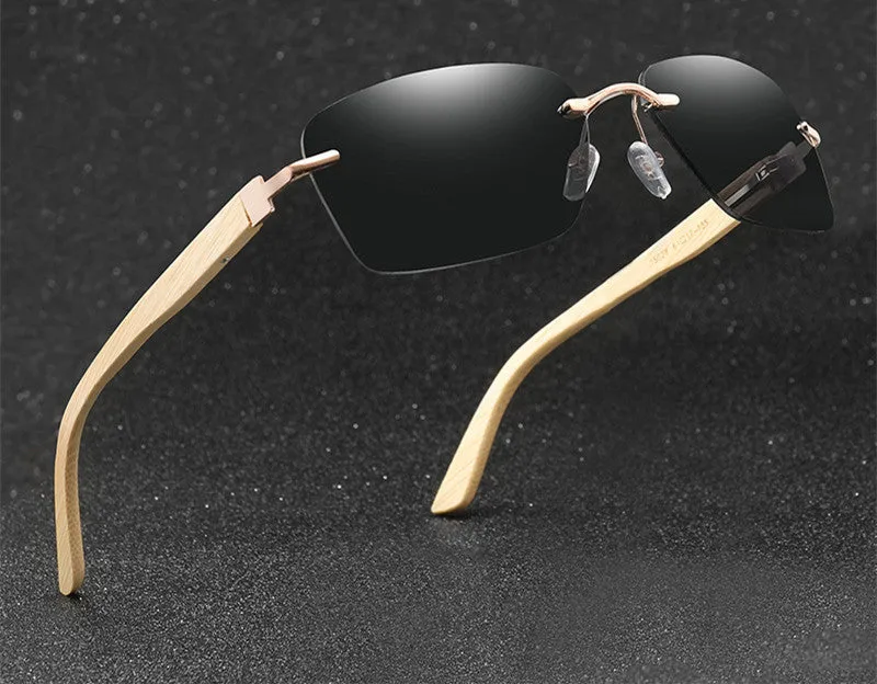 New Style Bamboo Arms Square Frameless Sunglasses.