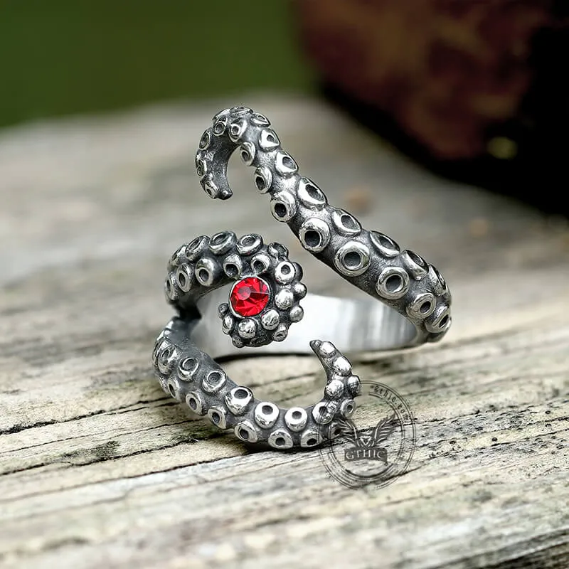 Octopus Arms Stainless Steel Gemstone Ring
