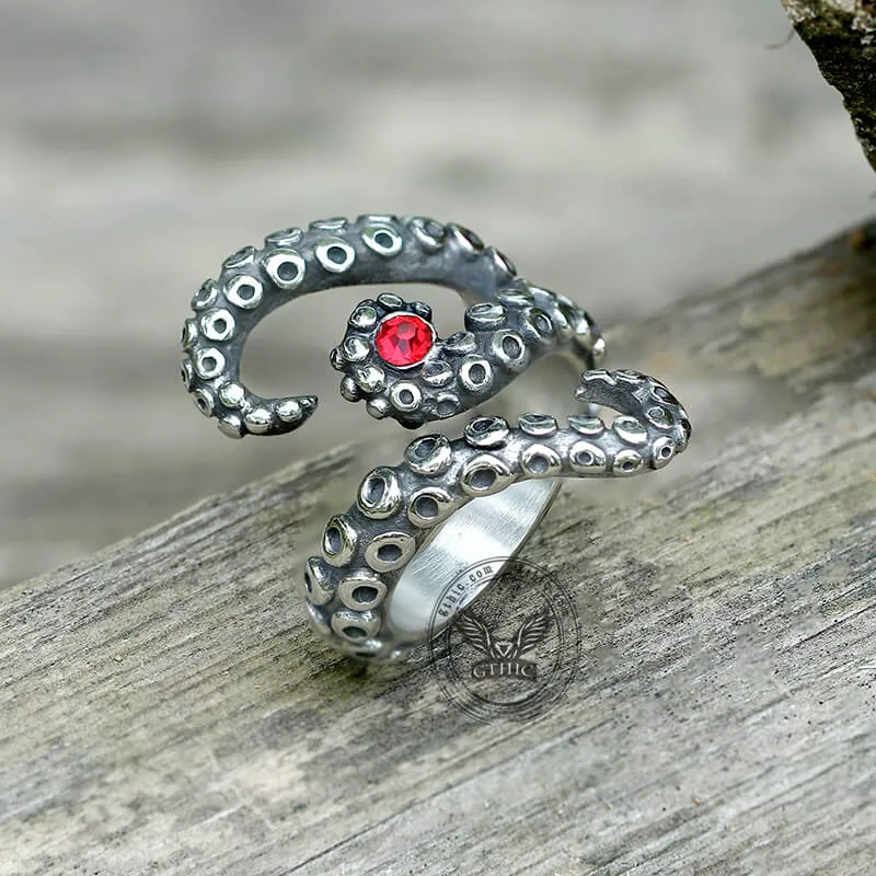 Octopus Arms Stainless Steel Gemstone Ring