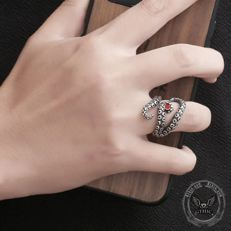 Octopus Arms Stainless Steel Gemstone Ring