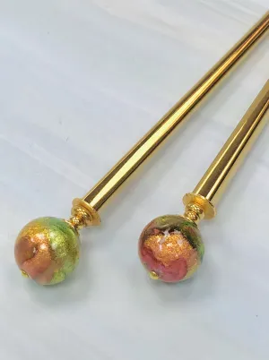Peachy Keen 24k gold hair stick, Venetian Art Glass hair stick, shawl pin