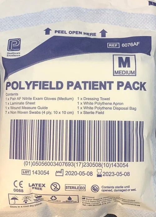 Premier Polyfield Patient Dressing Pack with Nitrile Gloves - 20 Packs S/M/L