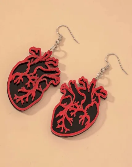 Quirky - Heart earrings | human anatomy dangle earrings | picasso art abstract earrings | gothic halloween party earrings | biology medical student