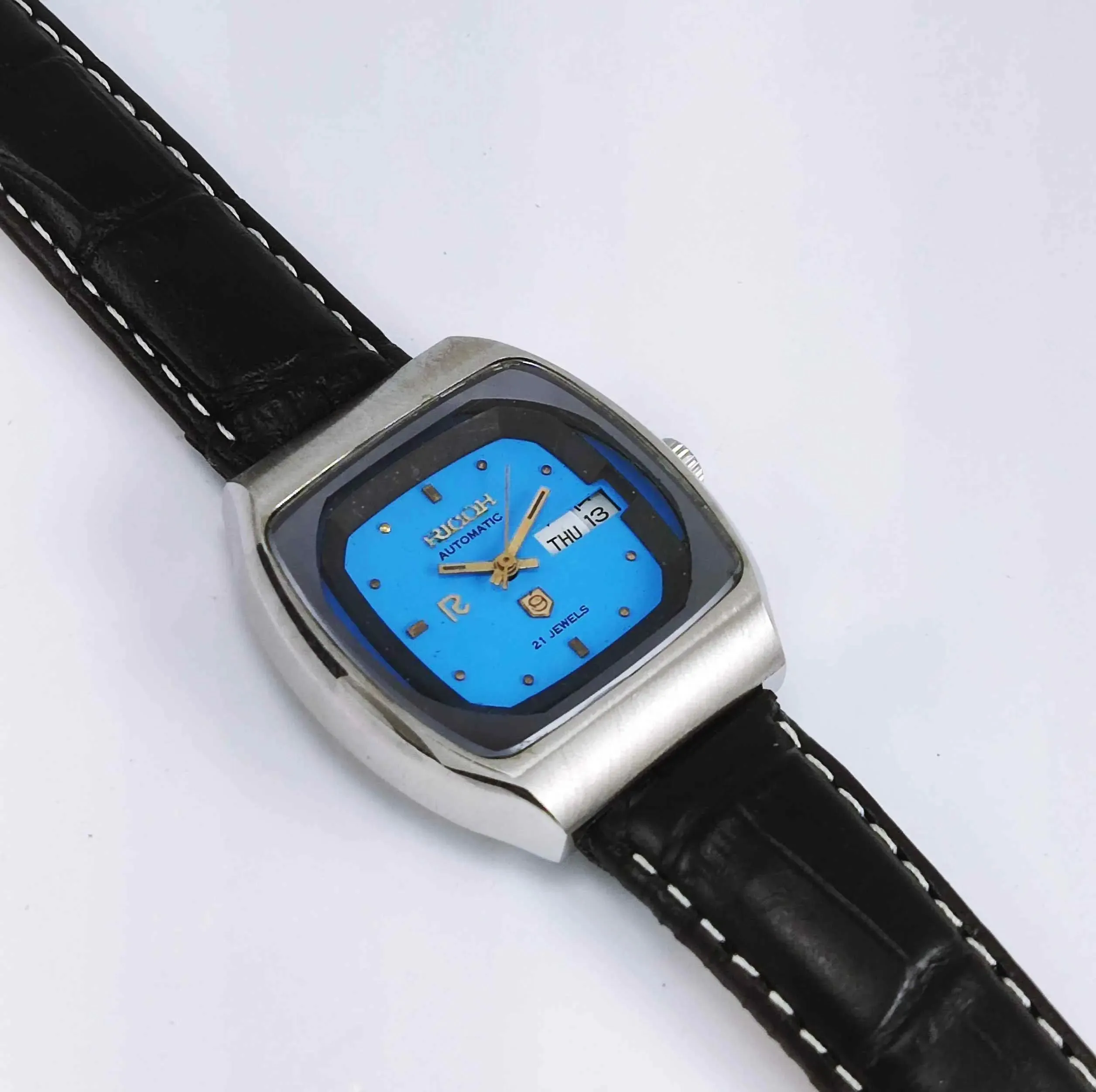 Ricoh Automatic 21 Jewels R31 Sky Blue Dial Day Date Men's Mechanical Watch