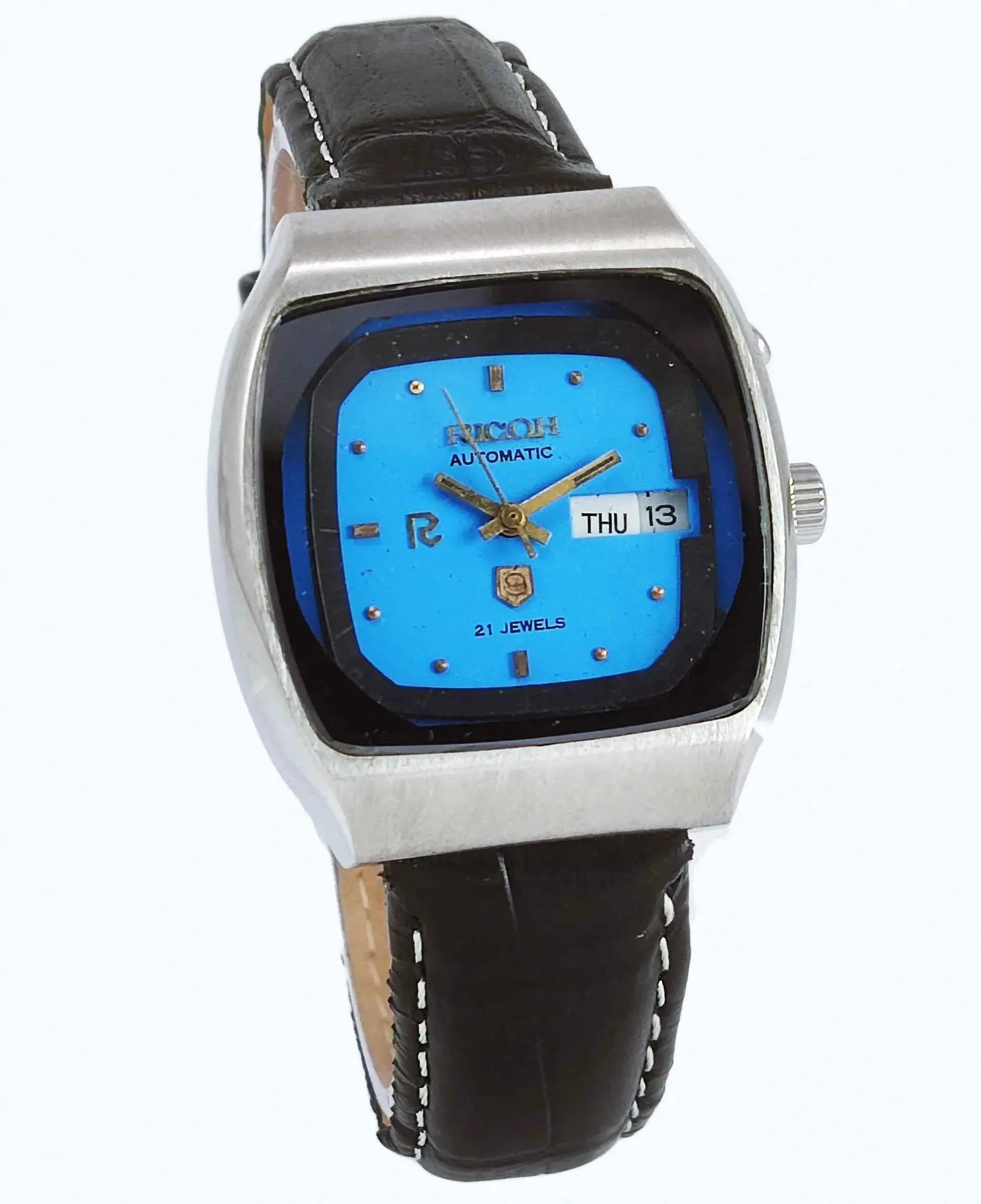 Ricoh Automatic 21 Jewels R31 Sky Blue Dial Day Date Men's Mechanical Watch