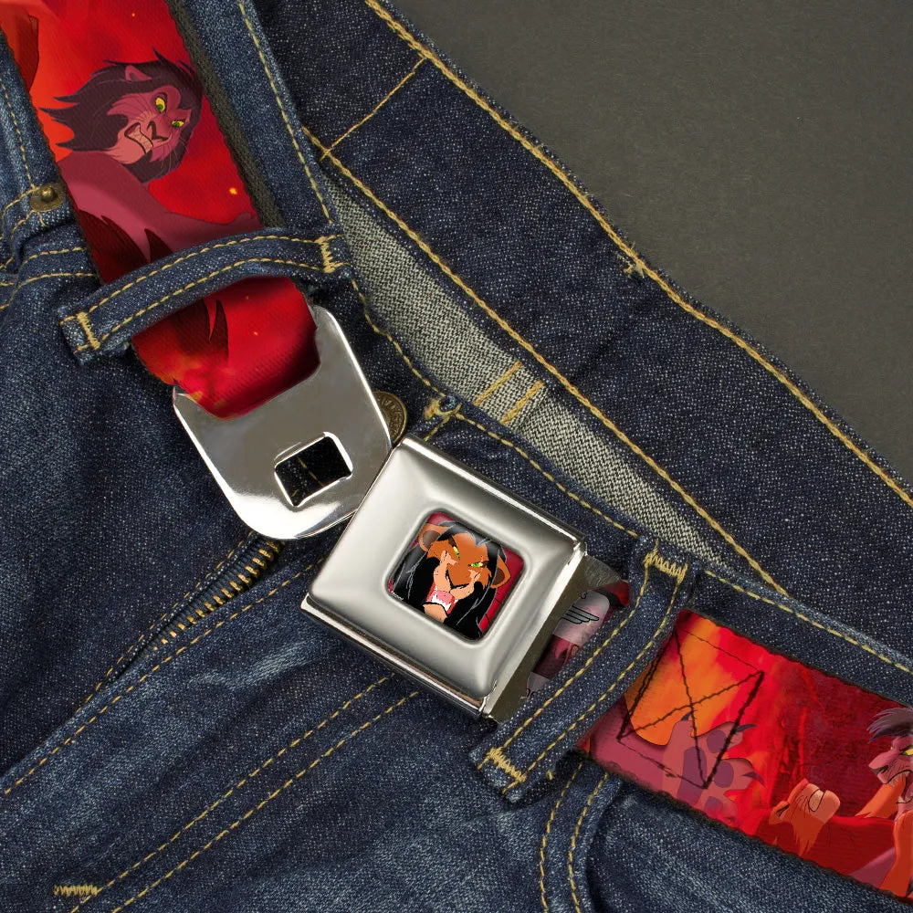 Scar Red Full Color Seatbelt Belt - Simba Scar Battle Scene Fiery Red Webbing