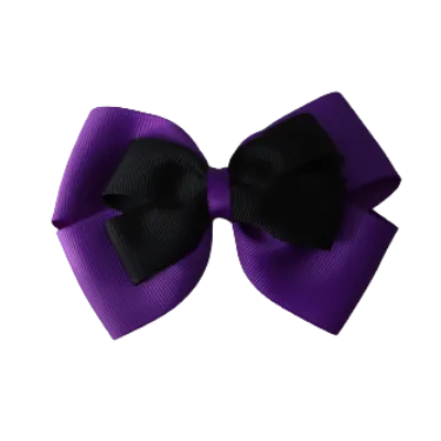 School Hair Accessories - Double Cherish Hair Bow 11cm - Purple Base & Centre Ribbon (24 colours top)