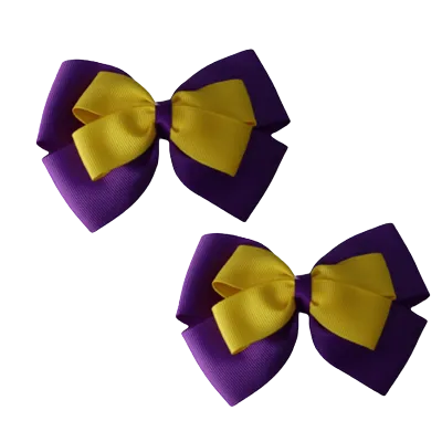 School Hair Accessories - Double Cherish Hair Bow 11cm - Purple Base & Centre Ribbon (24 colours top)