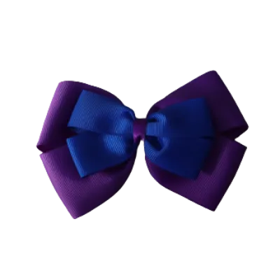 School Hair Accessories - Double Cherish Hair Bow 11cm - Purple Base & Centre Ribbon (24 colours top)