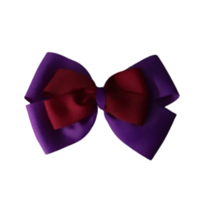 School Hair Accessories - Double Cherish Hair Bow 11cm - Purple Base & Centre Ribbon (24 colours top)