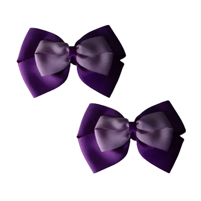 School Hair Accessories - Double Cherish Hair Bow 11cm - Purple Base & Centre Ribbon (24 colours top)