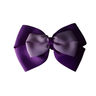 School Hair Accessories - Double Cherish Hair Bow 11cm - Purple Base & Centre Ribbon (24 colours top)