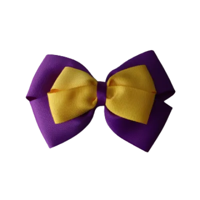 School Hair Accessories - Double Cherish Hair Bow 11cm - Purple Base & Centre Ribbon (24 colours top)