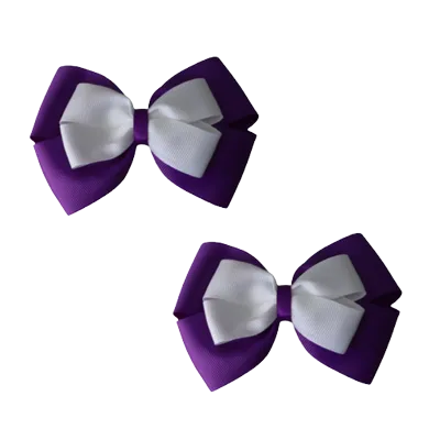 School Hair Accessories - Double Cherish Hair Bow 11cm - Purple Base & Centre Ribbon (24 colours top)