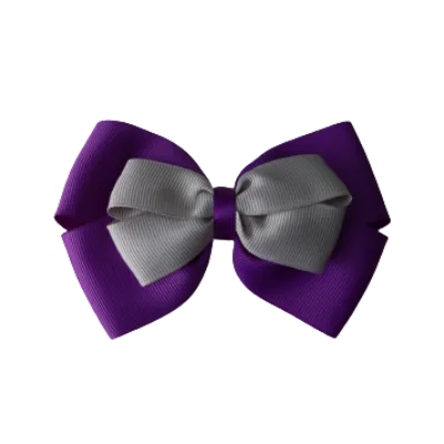 School Hair Accessories - Double Cherish Hair Bow 11cm - Purple Base & Centre Ribbon (24 colours top)