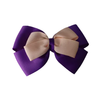 School Hair Accessories - Double Cherish Hair Bow 11cm - Purple Base & Centre Ribbon (24 colours top)