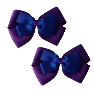 School Hair Accessories - Double Cherish Hair Bow 11cm - Purple Base & Centre Ribbon (24 colours top)