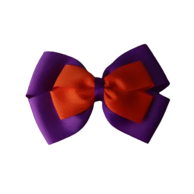 School Hair Accessories - Double Cherish Hair Bow 11cm - Purple Base & Centre Ribbon (24 colours top)