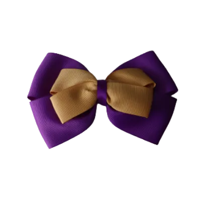 School Hair Accessories - Double Cherish Hair Bow 11cm - Purple Base & Centre Ribbon (24 colours top)