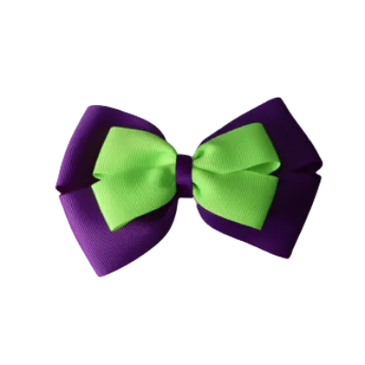 School Hair Accessories - Double Cherish Hair Bow 11cm - Purple Base & Centre Ribbon (24 colours top)