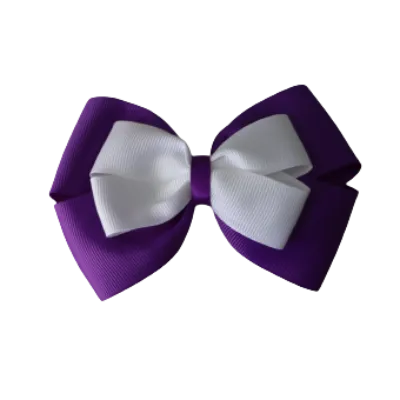School Hair Accessories - Double Cherish Hair Bow 11cm - Purple Base & Centre Ribbon (24 colours top)