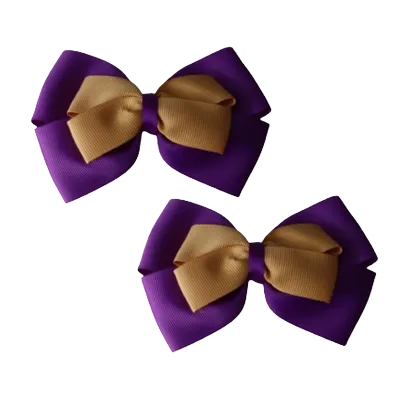 School Hair Accessories - Double Cherish Hair Bow 11cm - Purple Base & Centre Ribbon (24 colours top)