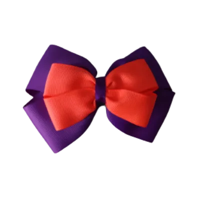 School Hair Accessories - Double Cherish Hair Bow 11cm - Purple Base & Centre Ribbon (24 colours top)
