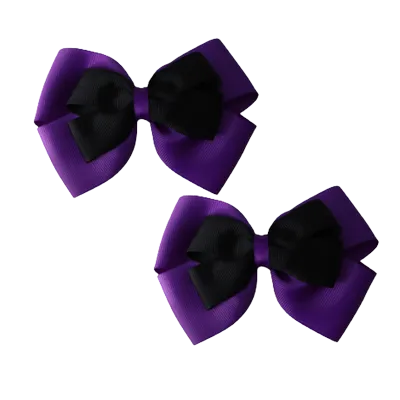 School Hair Accessories - Double Cherish Hair Bow 11cm - Purple Base & Centre Ribbon (24 colours top)