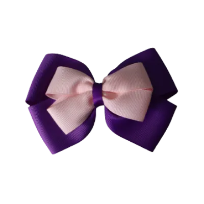 School Hair Accessories - Double Cherish Hair Bow 11cm - Purple Base & Centre Ribbon (24 colours top)