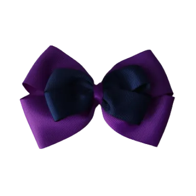 School Hair Accessories - Double Cherish Hair Bow 11cm - Purple Base & Centre Ribbon (24 colours top)
