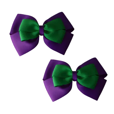 School Hair Accessories - Double Cherish Hair Bow 11cm - Purple Base & Centre Ribbon (24 colours top)