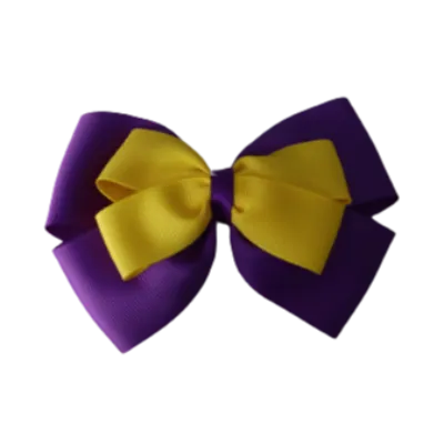 School Hair Accessories - Double Cherish Hair Bow 11cm - Purple Base & Centre Ribbon (24 colours top)