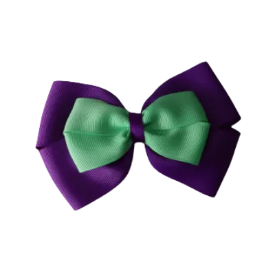 School Hair Accessories - Double Cherish Hair Bow 11cm - Purple Base & Centre Ribbon (24 colours top)