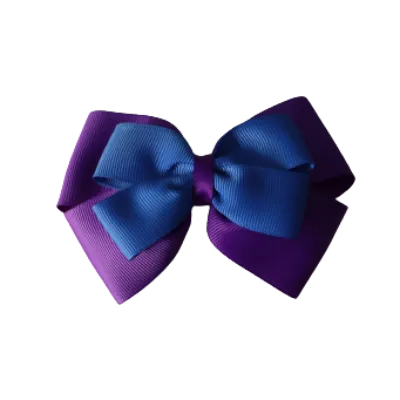 School Hair Accessories - Double Cherish Hair Bow 11cm - Purple Base & Centre Ribbon (24 colours top)