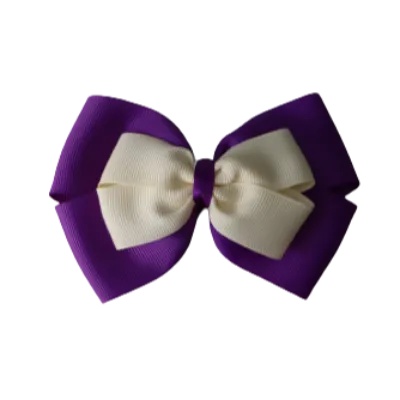 School Hair Accessories - Double Cherish Hair Bow 11cm - Purple Base & Centre Ribbon (24 colours top)