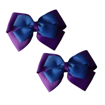 School Hair Accessories - Double Cherish Hair Bow 11cm - Purple Base & Centre Ribbon (24 colours top)