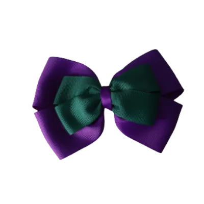 School Hair Accessories - Double Cherish Hair Bow 11cm - Purple Base & Centre Ribbon (24 colours top)