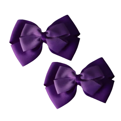 School Hair Accessories - Double Cherish Hair Bow 11cm - Purple Base & Centre Ribbon (24 colours top)