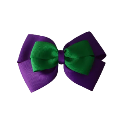 School Hair Accessories - Double Cherish Hair Bow 11cm - Purple Base & Centre Ribbon (24 colours top)