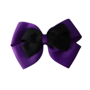 School Hair Accessories - Double Cherish Hair Bow 11cm - Purple Base & Centre Ribbon (24 colours top)